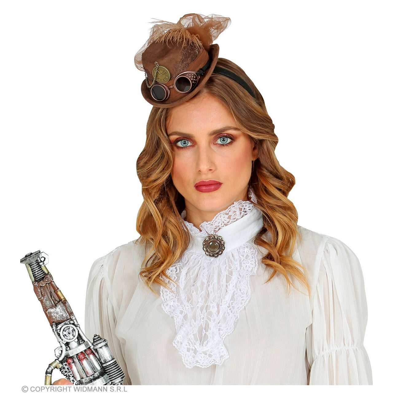 Op deze afbeelding zie je een Accessoires, van het merk Widmann. Mini Hoge Hoed Steampunk Bruin