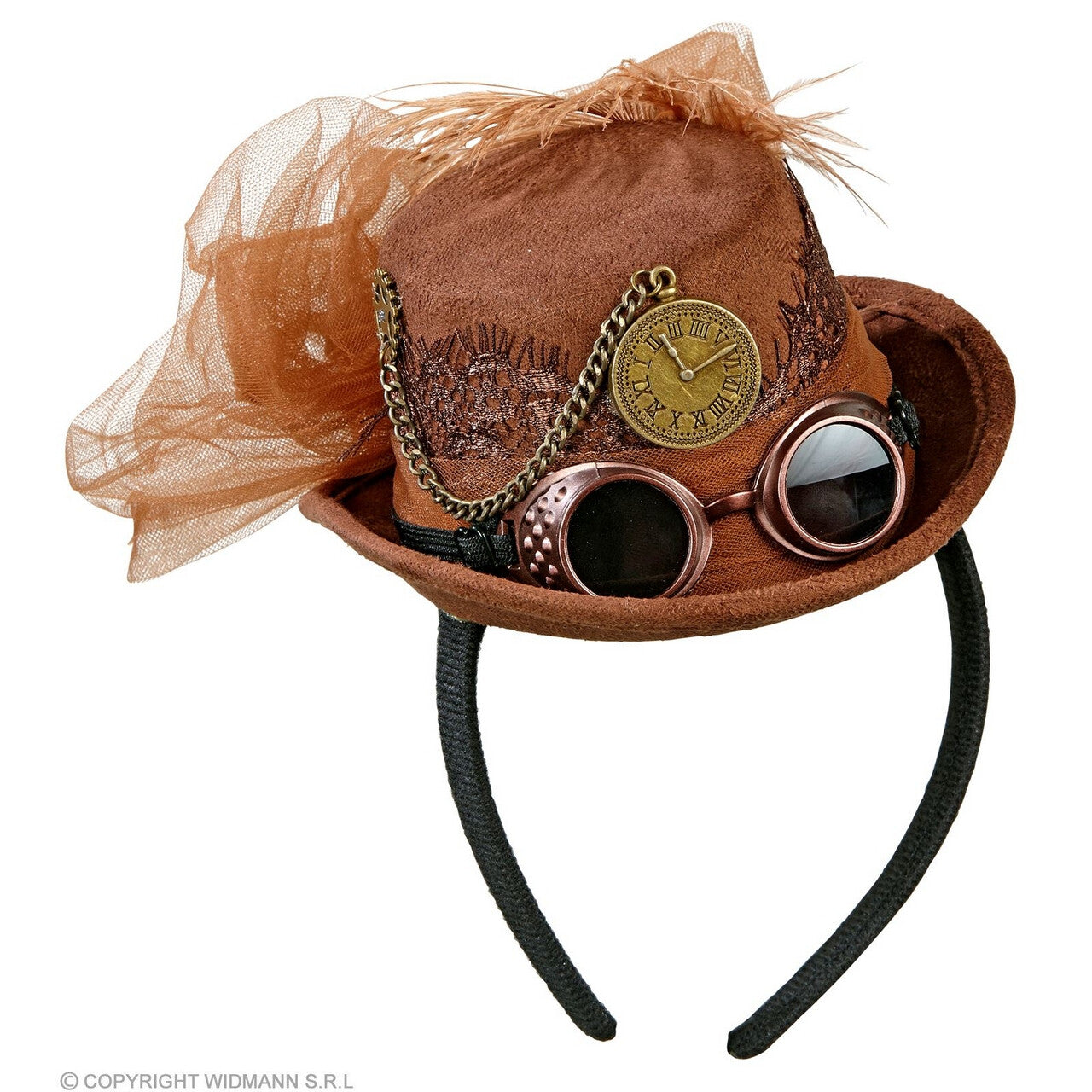 Op deze afbeelding zie je een Accessoires, van het merk Widmann. Mini Hoge Hoed Steampunk Bruin