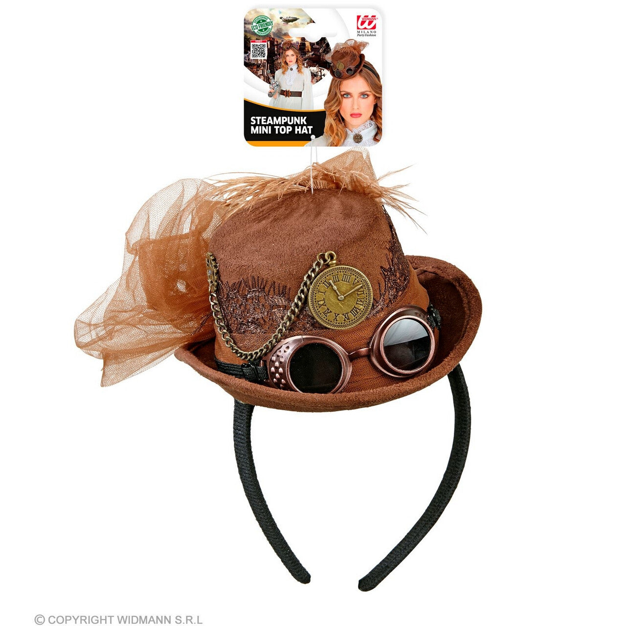 Op deze afbeelding zie je een Accessoires, van het merk Widmann. Mini Hoge Hoed Steampunk Bruin