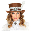 Hoge Hoed Steampunk Met Veer En Kant Bruin
