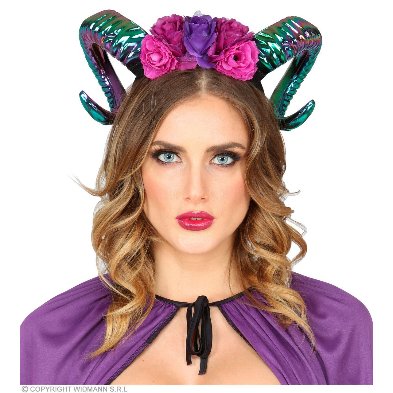 Op deze afbeelding zie je een Accessoires, van het merk Widmann. Fantasy Ram Hoofdband Met Bloemen