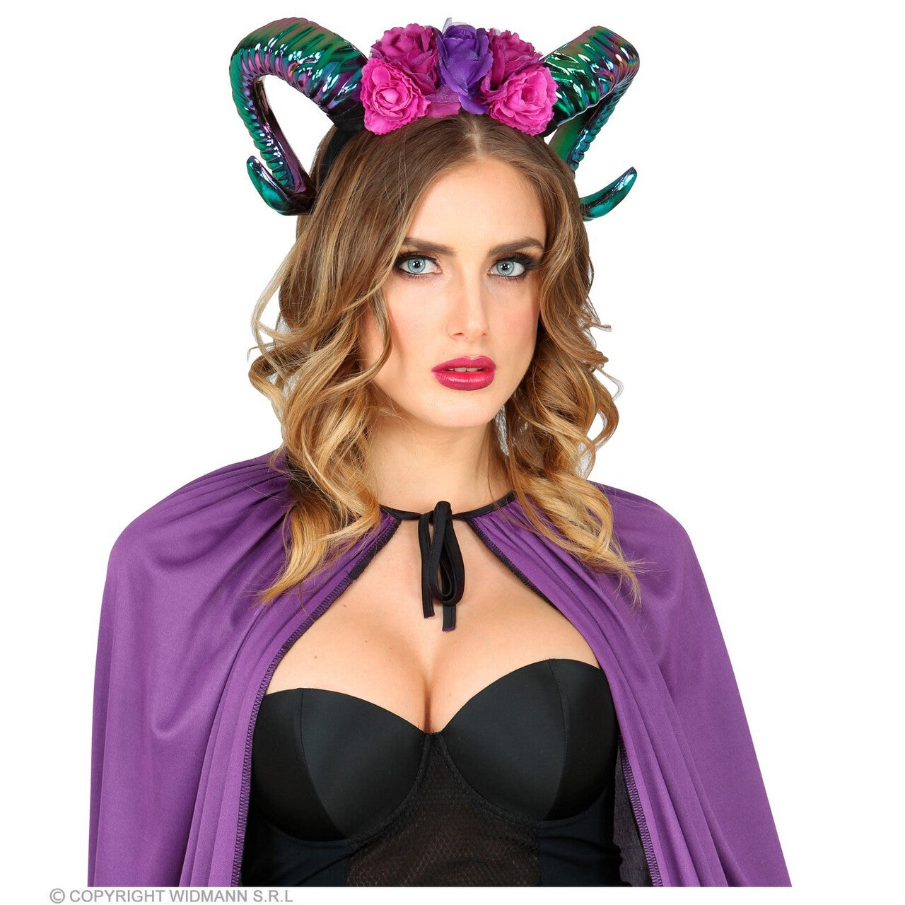 Op deze afbeelding zie je een Accessoires, van het merk Widmann. Fantasy Ram Hoofdband Met Bloemen