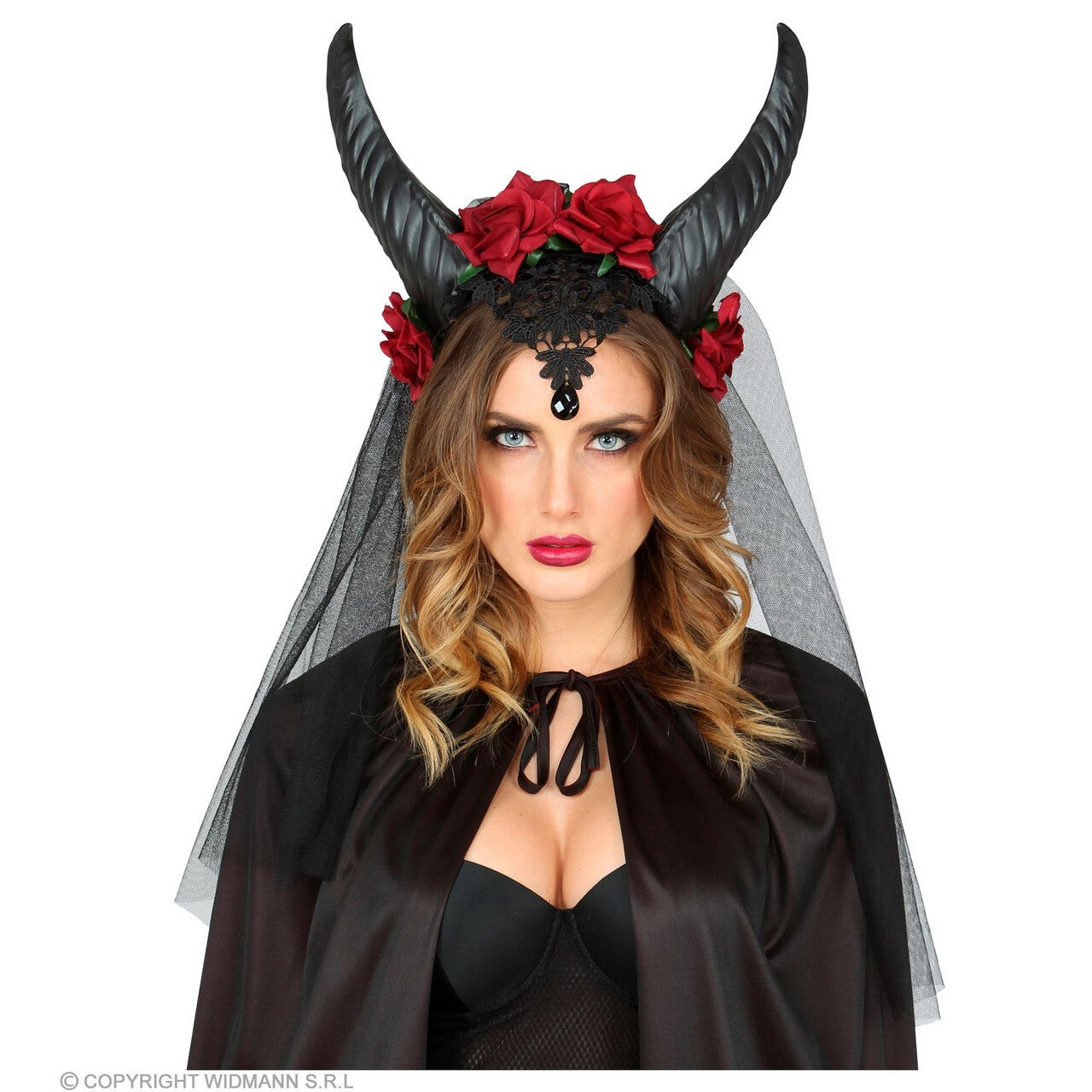 Op deze afbeelding zie je een Accessoires, van het merk Widmann. Duivelse Bruidssluier Met Hoorns Zwart