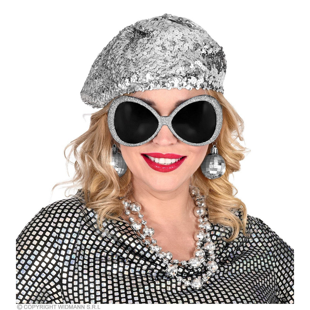 Op deze afbeelding zie je een Accessoires, van het merk Widmann. Hippe Zilveren Glitter Disco Accessoire Set