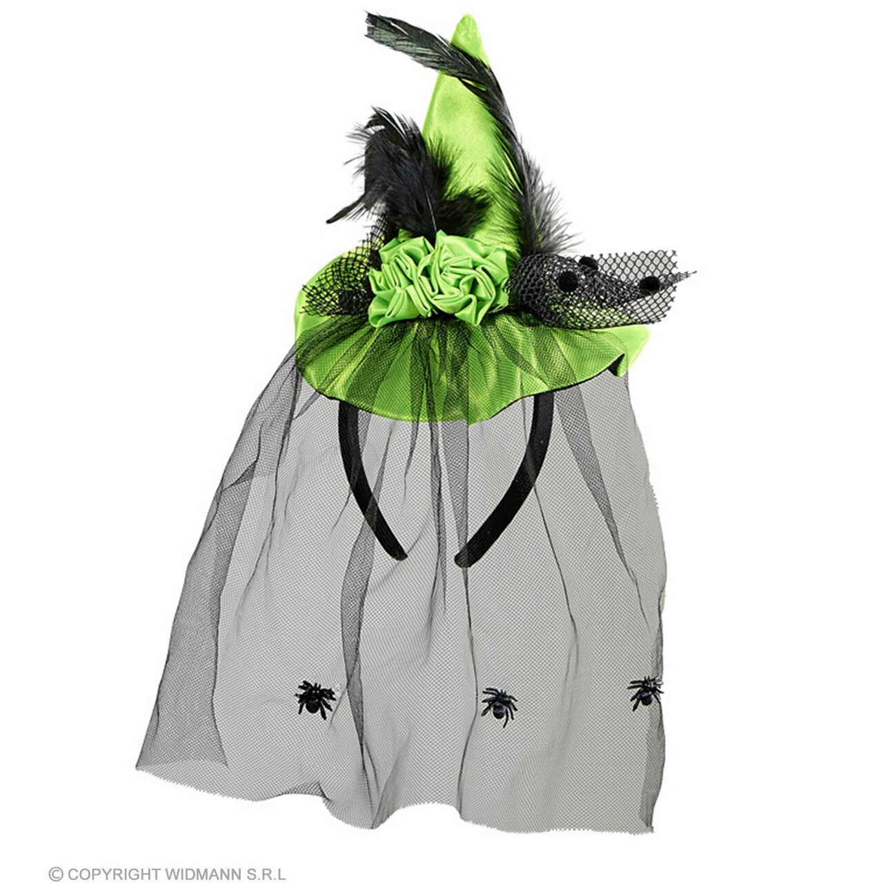 Op deze afbeelding zie je een Accessoires, van het merk Widmann. Groene Mini Heksenhoed Met Sluier