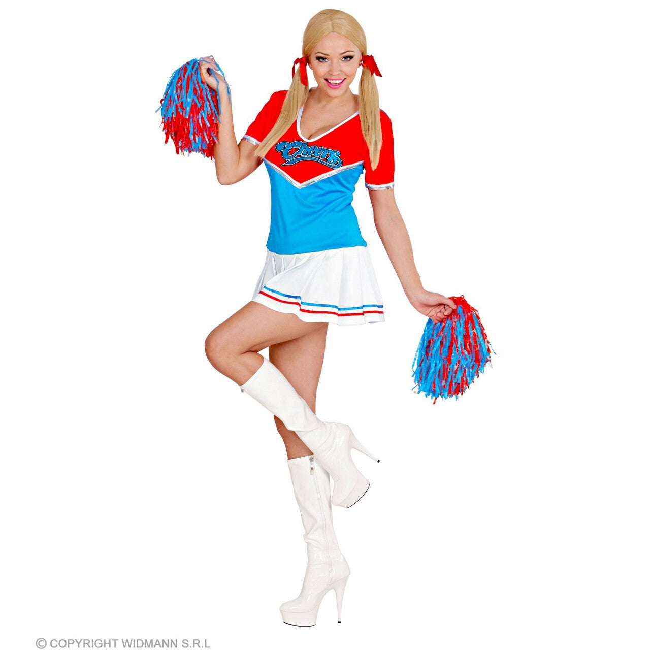 Op deze afbeelding zie je een Kostuums, van het merk Widmann. Highschool Leader Of Cheer Blauw Rood Vrouw Kostuum
