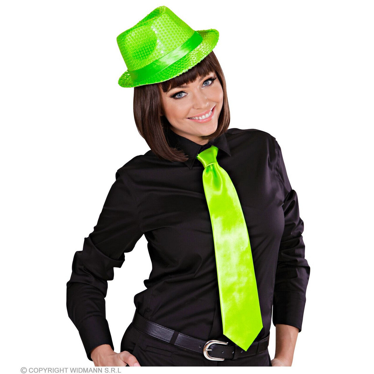 Op deze afbeelding zie je een Accessoires, van het merk Widmann. Glimmende Funky Neon Groene Stropdas