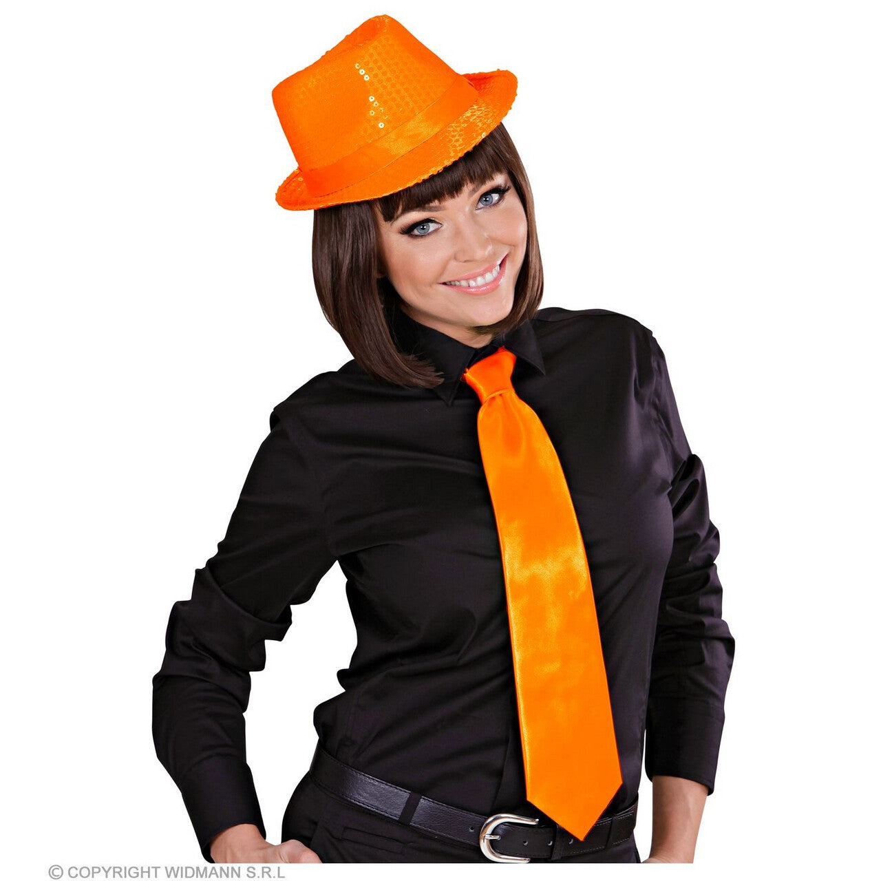 Op deze afbeelding zie je een Accessoires, van het merk Widmann. Glimmende Funky Neon Oranje Stropdas