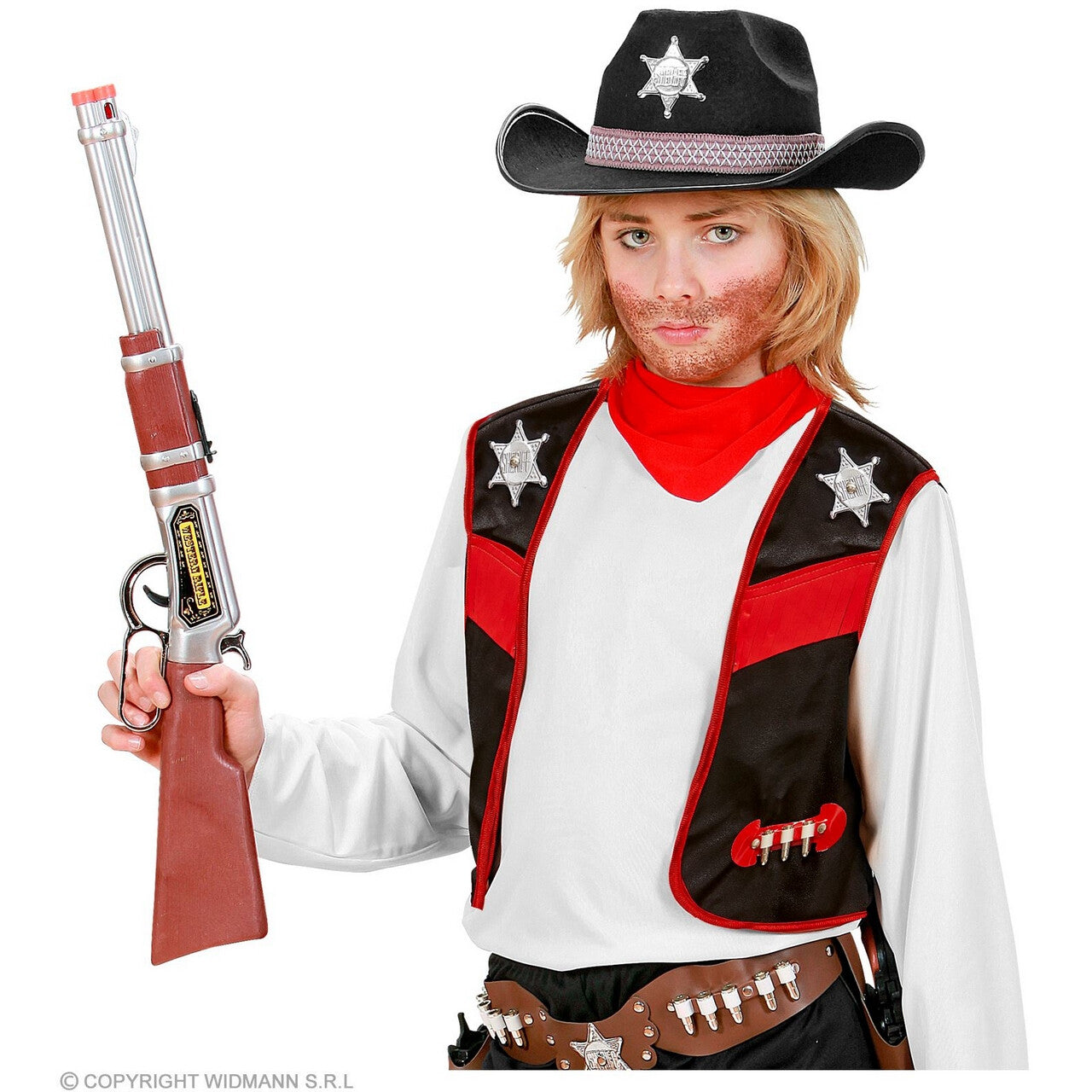 Op deze afbeelding zie je een Kostuums, van het merk Widmann. Texas County Sheriff Vest Kind Zwart Jongen