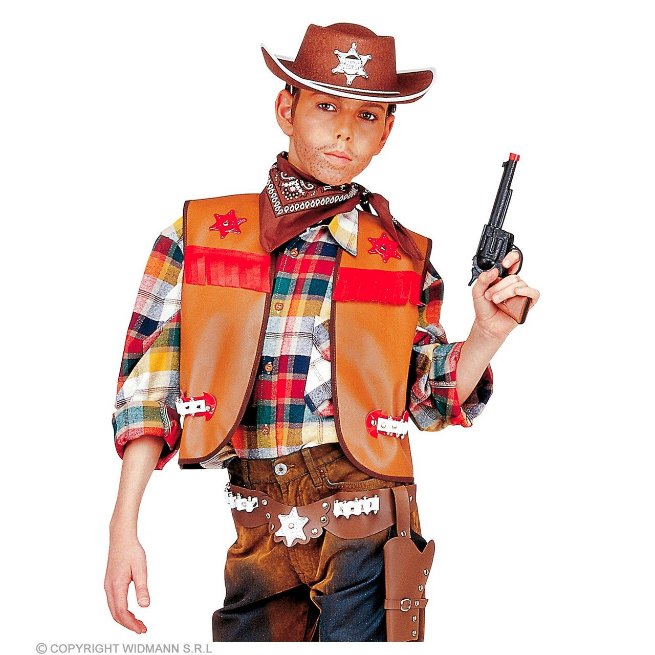 Op deze afbeelding zie je een Kostuums, van het merk Widmann. Oklahoma County Sheriff Vest Bruin Jongen
