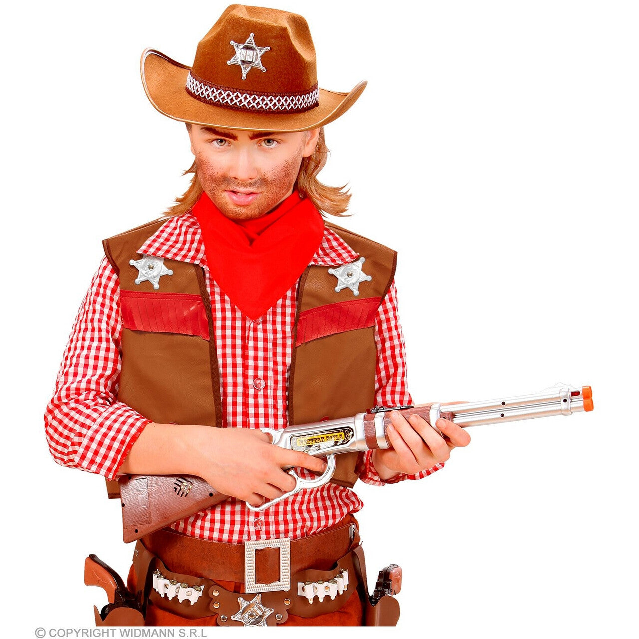 Op deze afbeelding zie je een Kostuums, van het merk Widmann. Oklahoma County Sheriff Vest Bruin Jongen