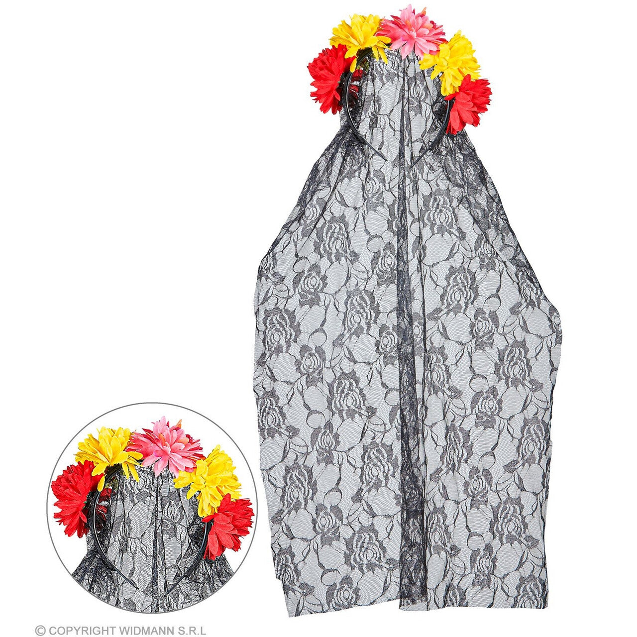Op deze afbeelding zie je een Accessoires, van het merk Widmann. Dia De Los Muertos Sluier Met Gekleurde Bloemen