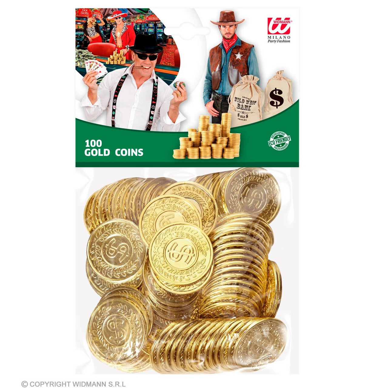 Op deze afbeelding zie je een Accessoires, van het merk Widmann. Rijke Stinkerd Set Van Dollar Munten, 100 Stuks