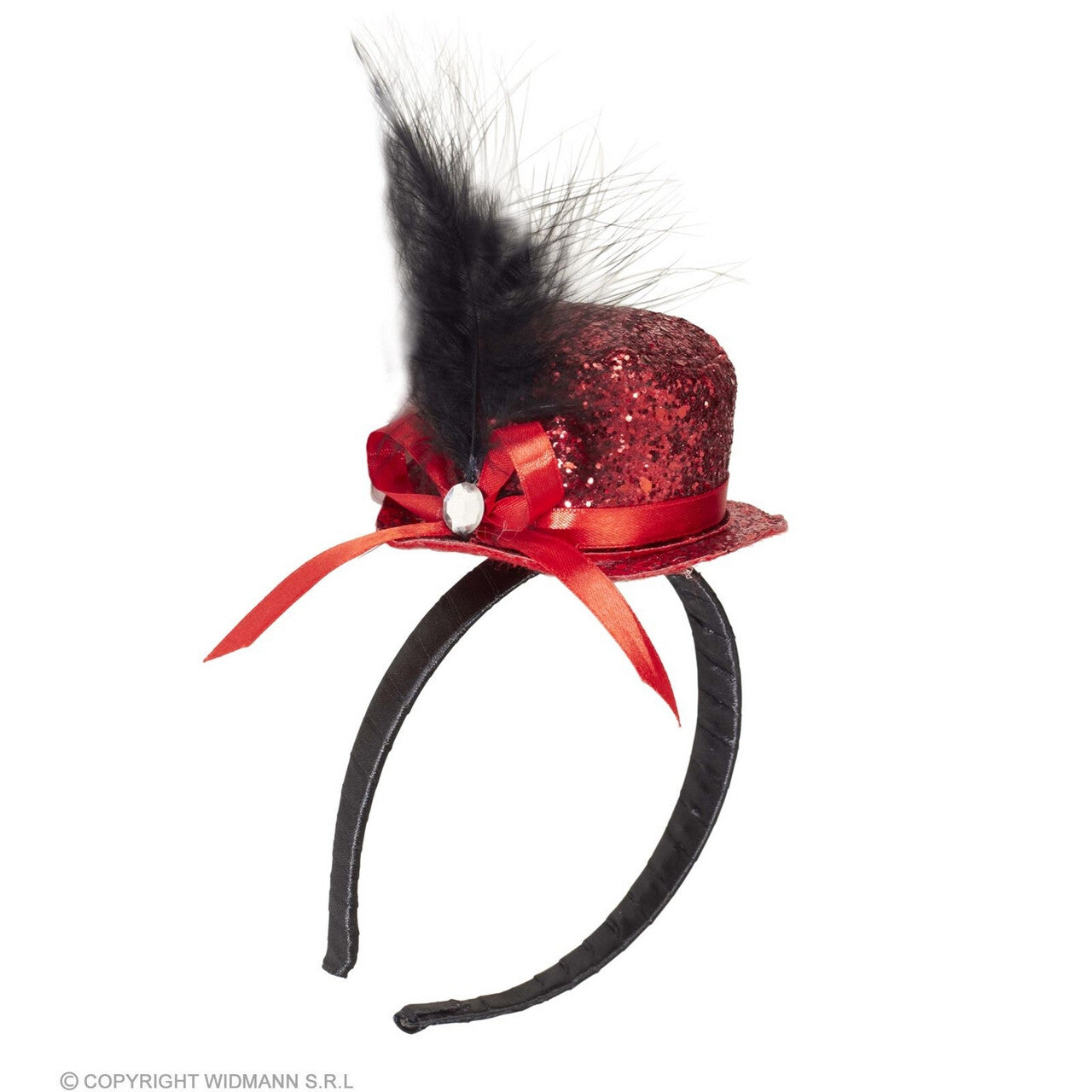 Op deze afbeelding zie je een Accessoires, van het merk Widmann. Jaren 20 Mini Glitter Hoed Rood