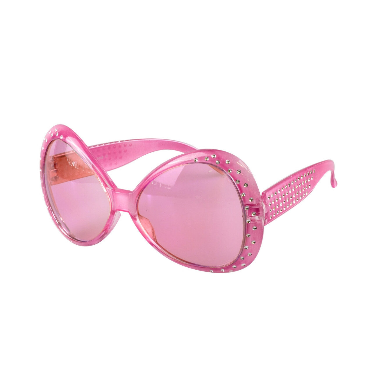Op deze afbeelding zie je een Accessoires, van het merk Wilbers. Roze Jaren 70 Bril Met Glittersteentjes