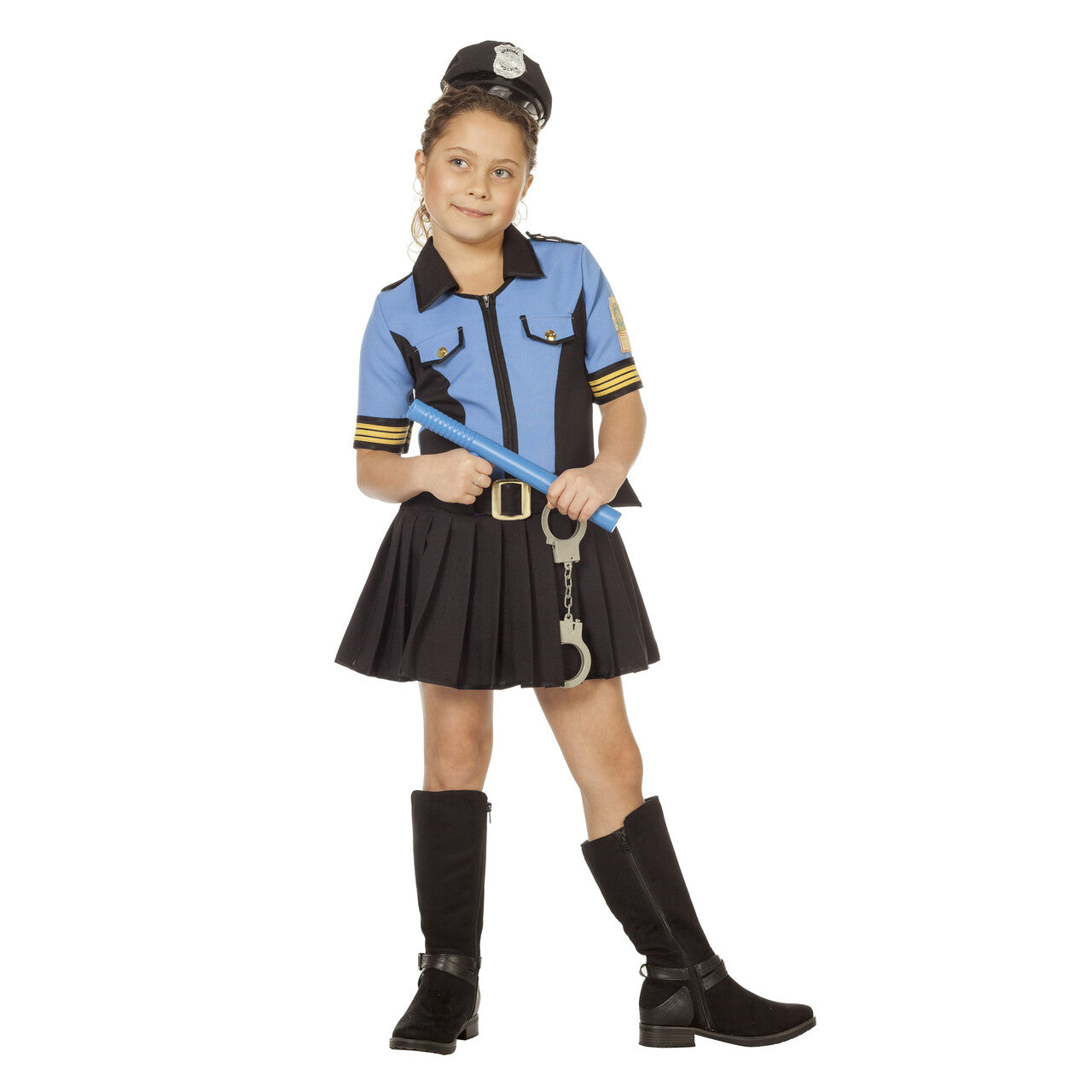 Op deze afbeelding zie je een Kostuums, van het merk Wilbers. Dappere Doortje Politie Blauw Meisje Kostuum