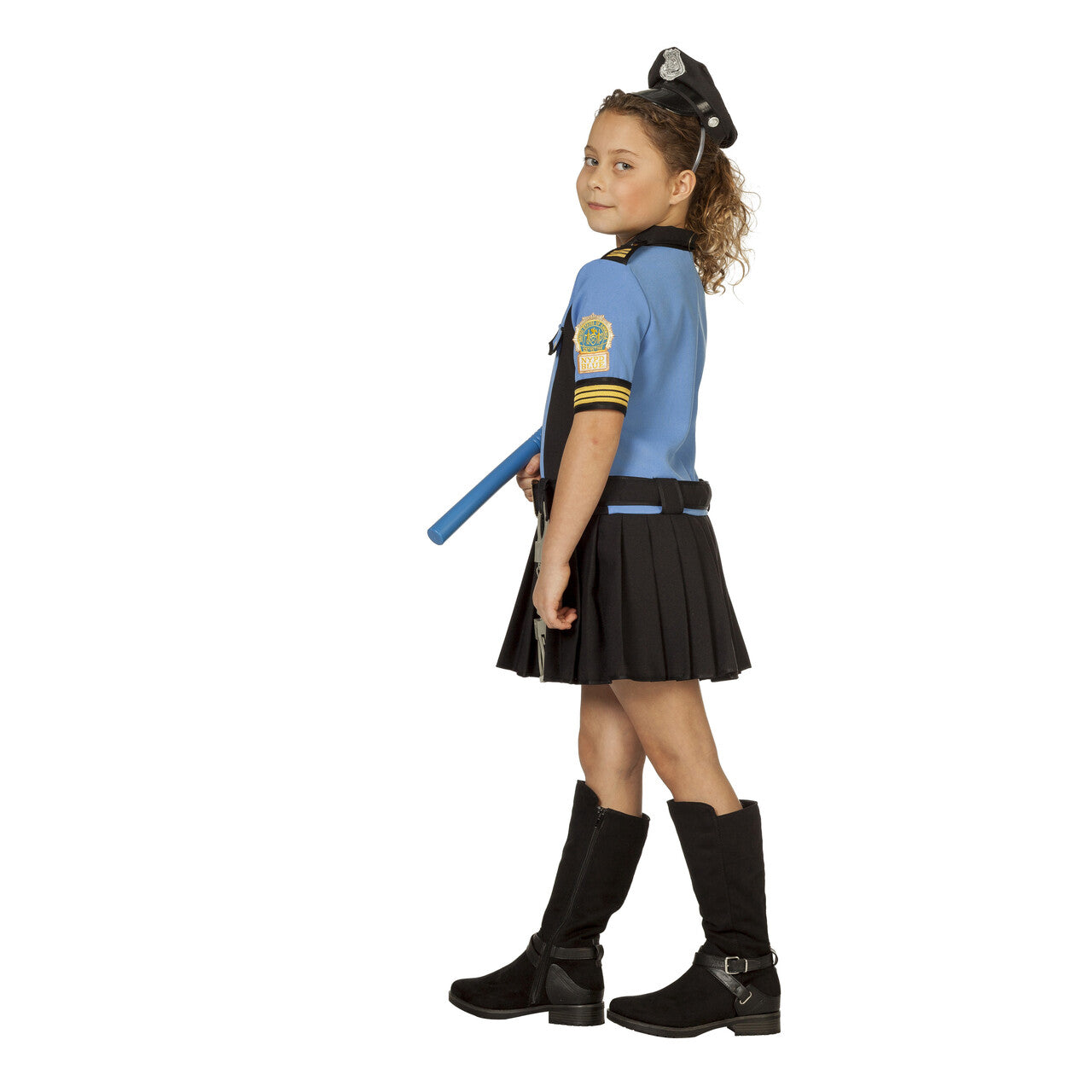 Op deze afbeelding zie je een Kostuums, van het merk Wilbers. Dappere Doortje Politie Blauw Meisje Kostuum