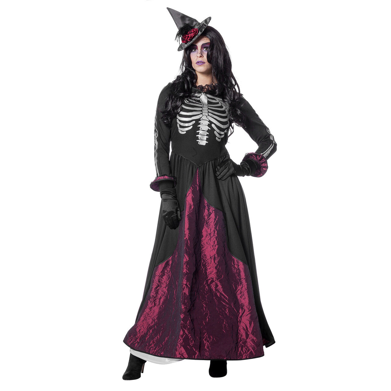 Op deze afbeelding zie je een Kostuums, van het merk Wilbers. Pitch Black Goddess Of Death Vrouw Kostuum