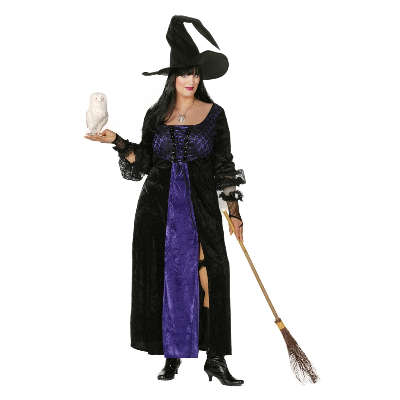 Op deze afbeelding zie je een Kostuums, van het merk Wilbers. Heks Paars / Zwart Grote Maat Vrouw Kostuum
