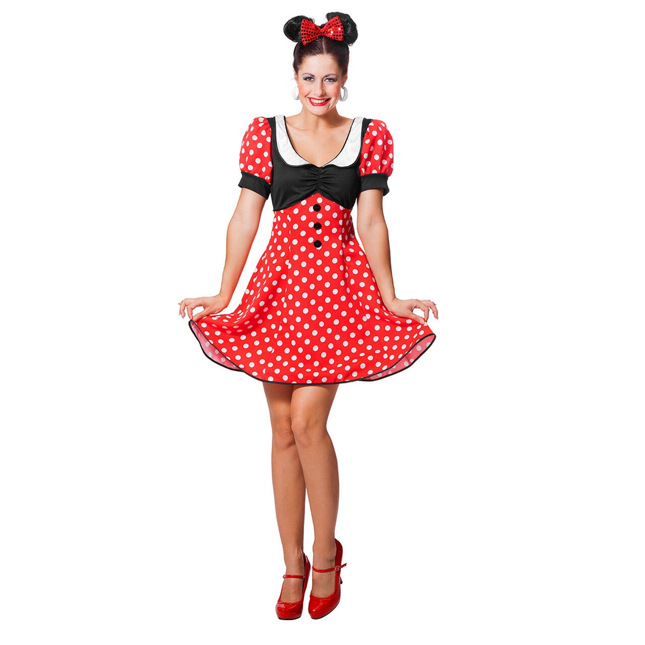 Op deze afbeelding zie je een Kostuums, van het merk Wilbers. Minnie De Dottige Muis Vrouw Kostuum
