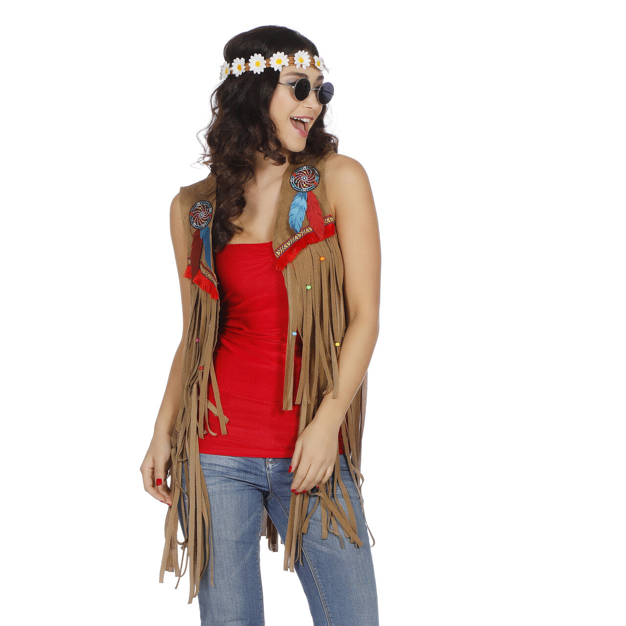 Op deze afbeelding zie je een Kostuums, van het merk Wilbers. Bruin Hippie Vestje Indiaan Missouri Vrouw