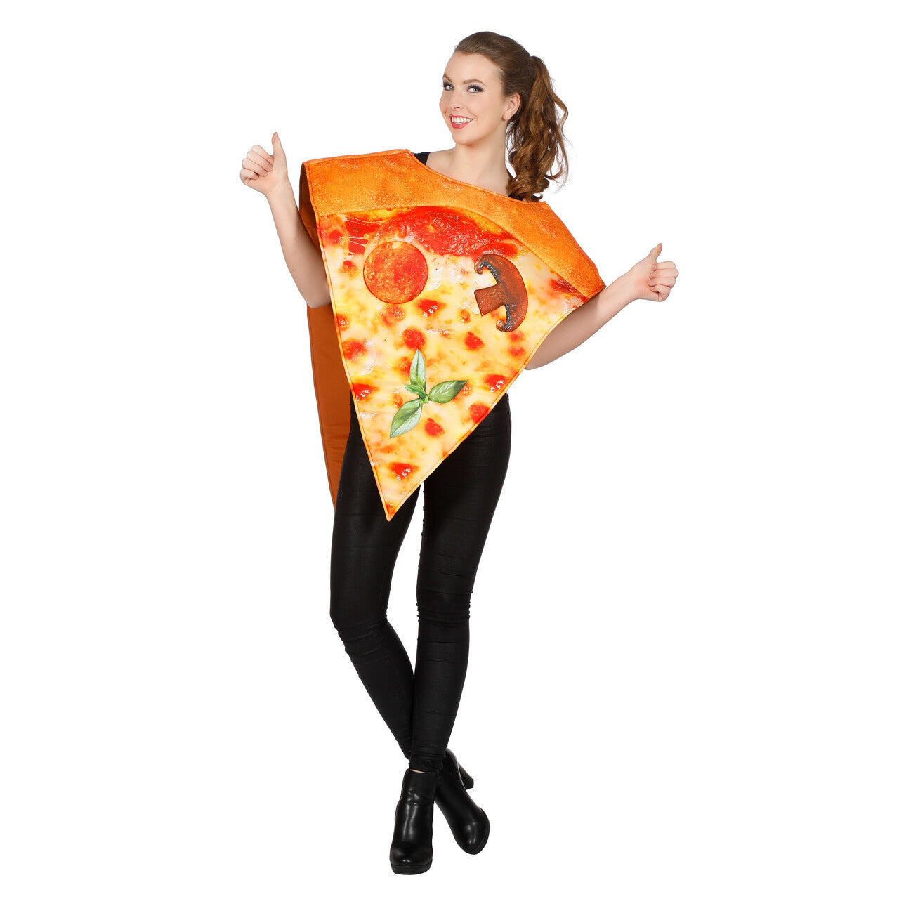 Op deze afbeelding zie je een Kostuums, van het merk Wilbers. Vegetarische Pizza Punt Kostuum