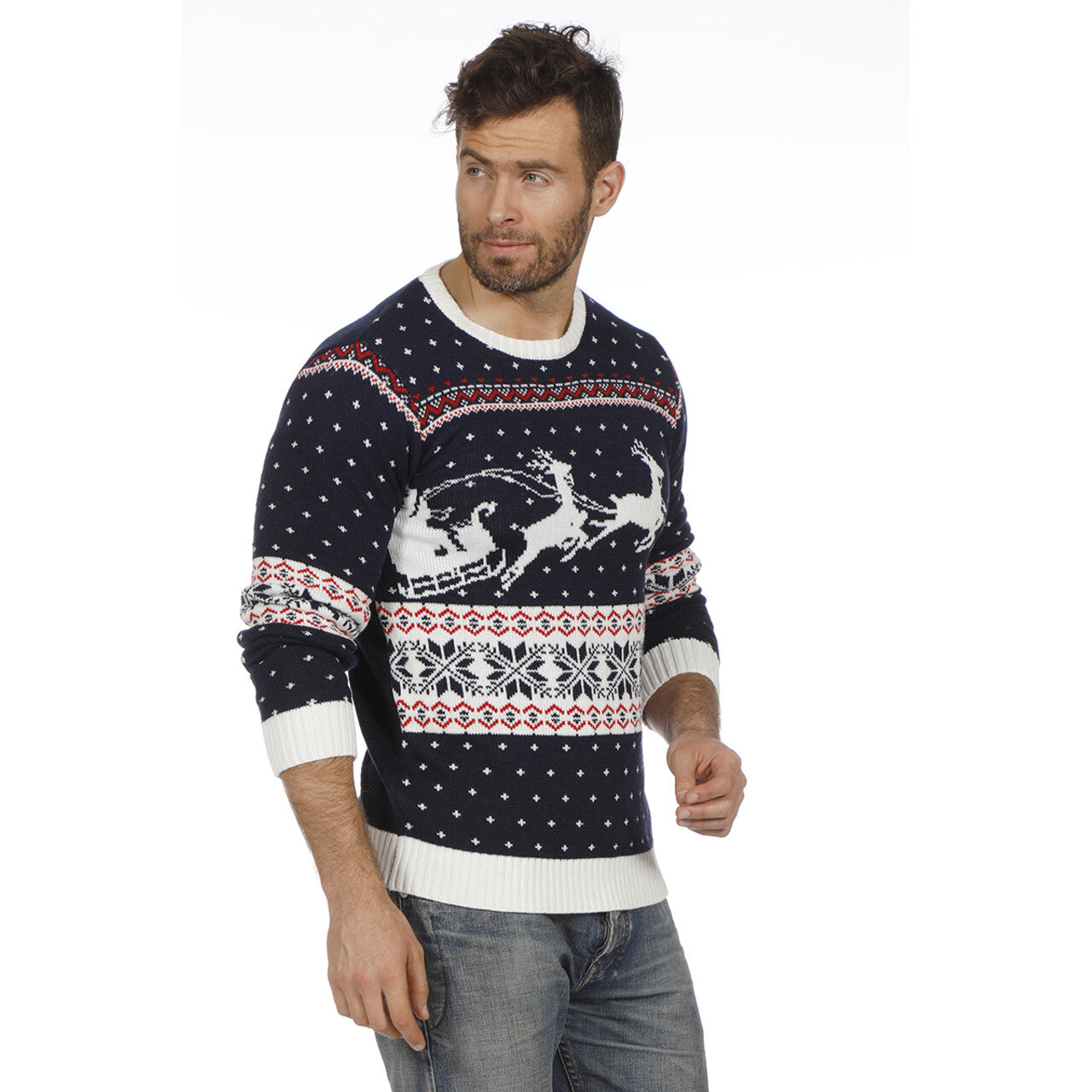 Op deze afbeelding zie je een Kostuums, van het merk Wilbers. Kersttrui Blauw Met Slee