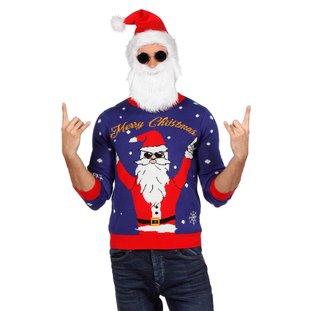 Op deze afbeelding zie je een Kostuums, van het merk Wilbers. Kersttrui Blauw Rocking Santa