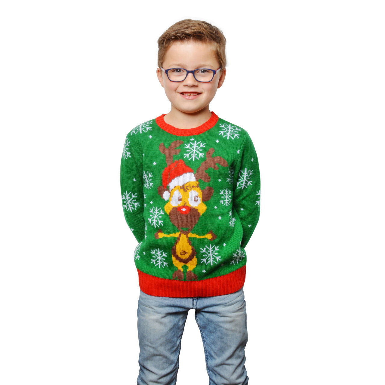 Op deze afbeelding zie je een Kostuums, van het merk Wilbers. Kersttrui Groen Met Rendier Kind Kind