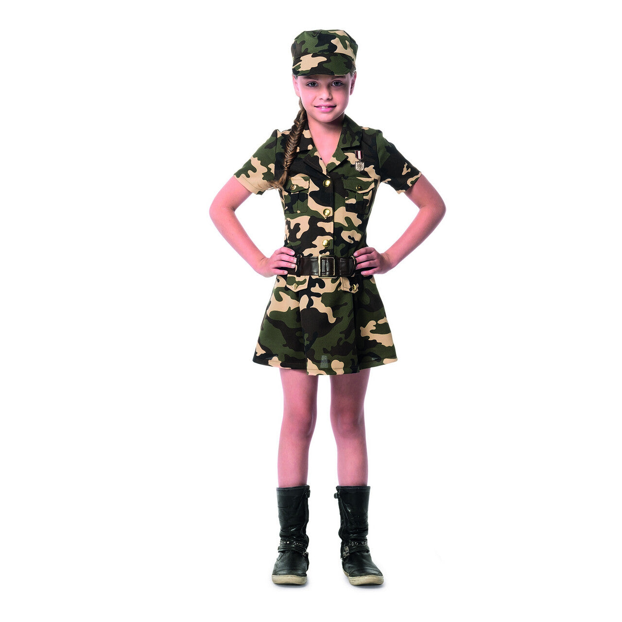 Op deze afbeelding zie je een Kostuums, van het merk Wilbers. Camouflage Commando Karin Kostuum Groen Meisje