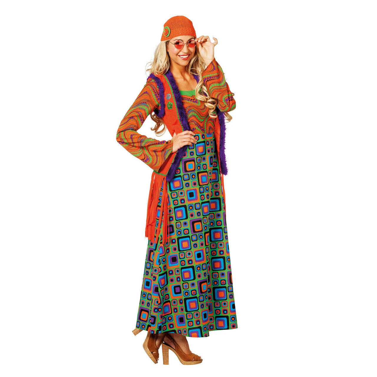 Op deze afbeelding zie je een Kostuums, van het merk Wilbers. Hippie Met Hallucinerend Patroon Vrouw Kostuum