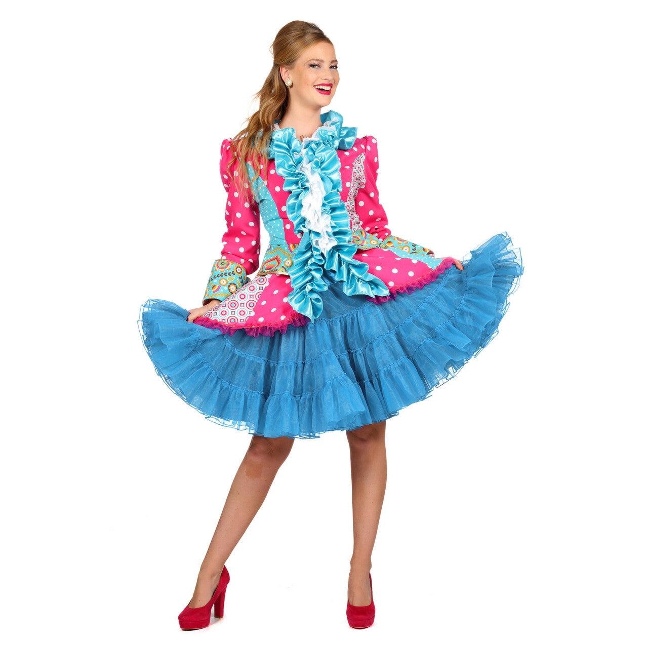 Op deze afbeelding zie je een Kostuums, van het merk Wilbers. Musical Theater Petticoat Luxe Aqua Vrouw