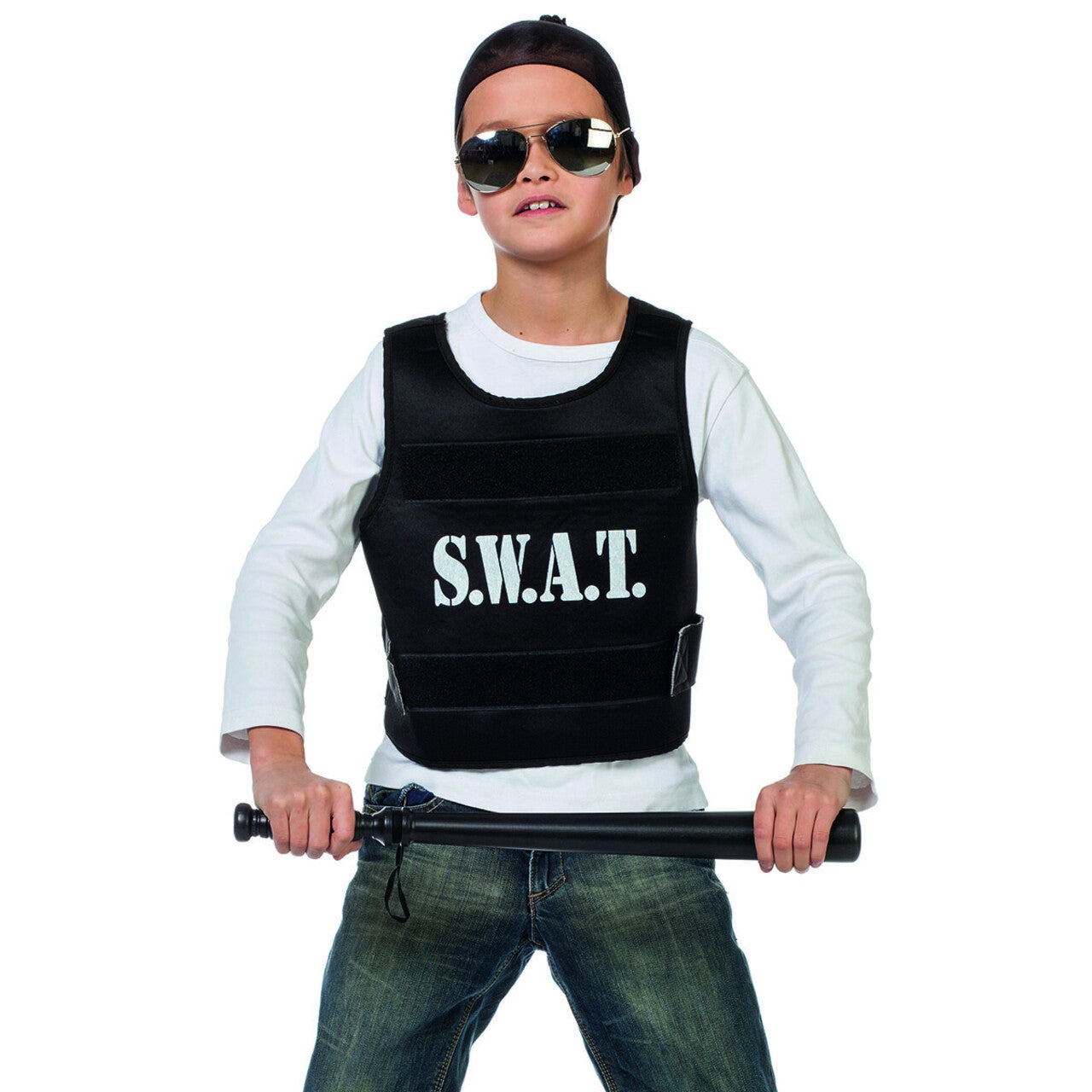 Op deze afbeelding zie je een Kostuums, van het merk Wilbers. Zwart No Sweat Swat Vest Kind