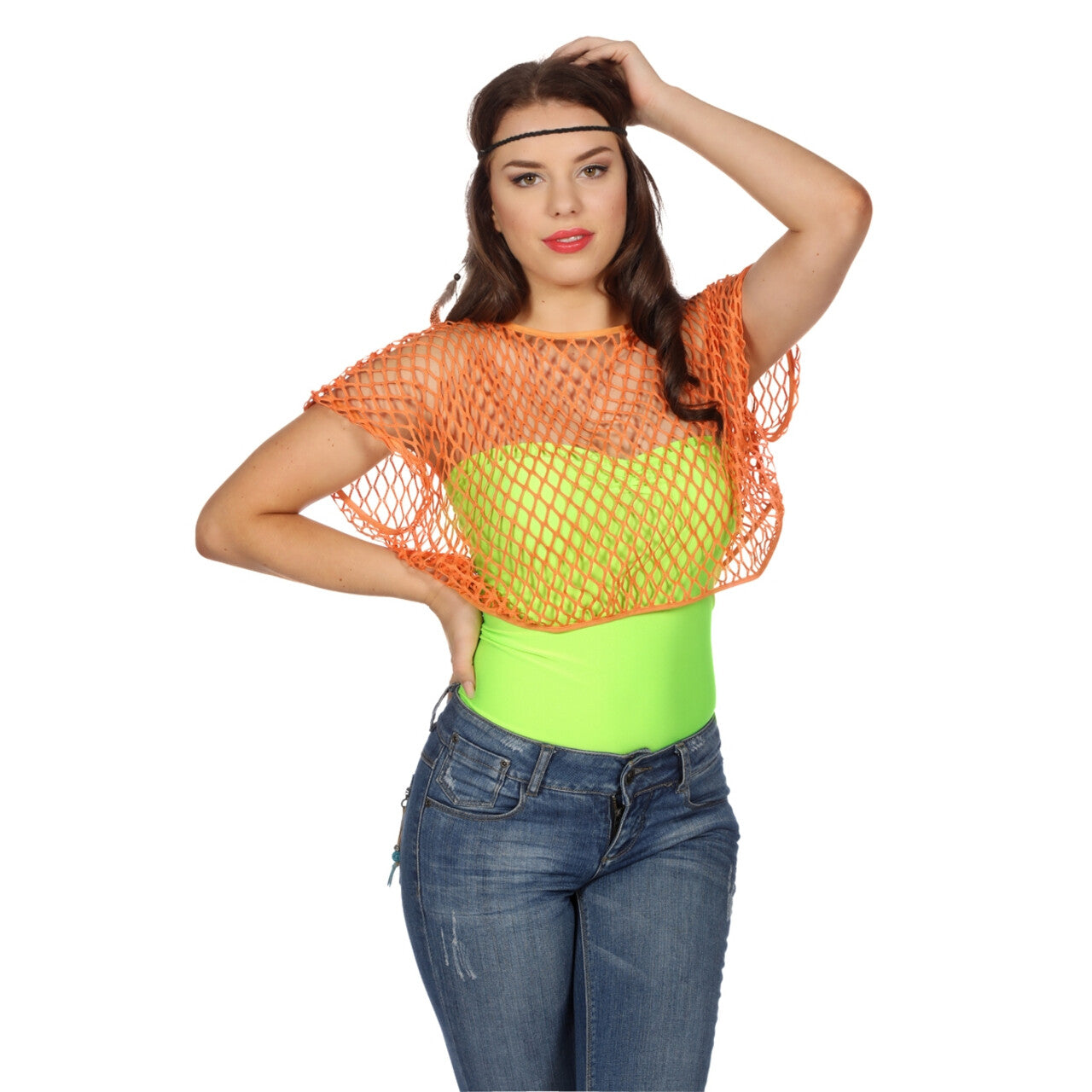 Op deze afbeelding zie je een Kostuums, van het merk Wilbers. Disco Visnetshirt Neonoranje Vrouw