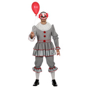 Op deze afbeelding zie je een Kostuums, van het merk Wilbers. Grijze, Gruwelijk Grijnzende Clown Halloween Man Kostuum