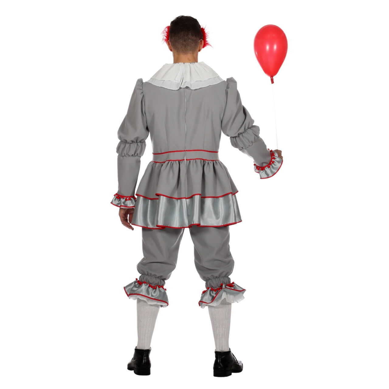 Op deze afbeelding zie je een Kostuums, van het merk Wilbers. Grijze, Gruwelijk Grijnzende Clown Halloween Man Kostuum