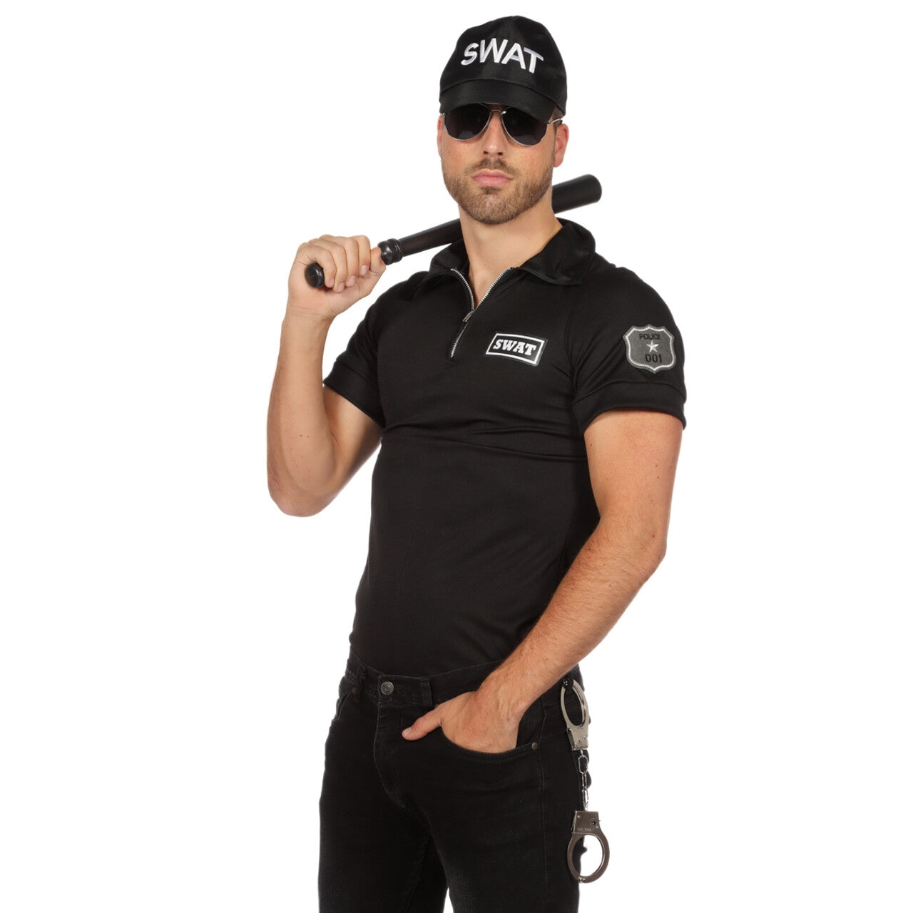 Op deze afbeelding zie je een Kostuums, van het merk Wilbers. Zwarte Brede Borst Swat Shirt Politie Blouse Man