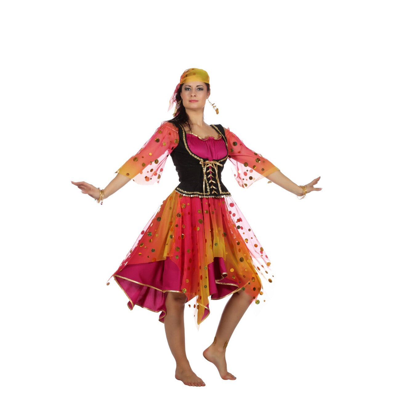 Op deze afbeelding zie je een Kostuums, van het merk Wilbers. Roma Zigeunerin Esmeralda Vrouw Kostuum