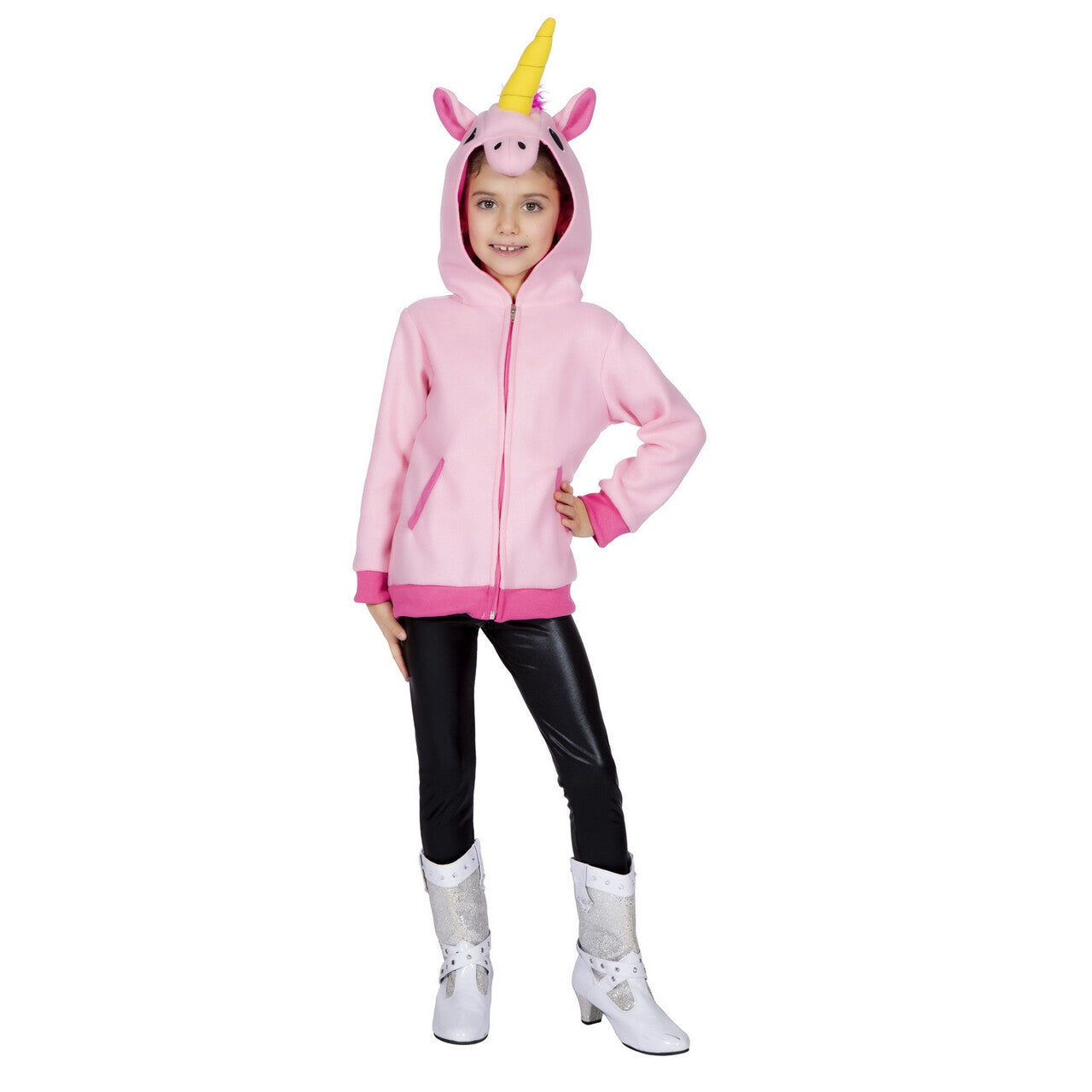 Op deze afbeelding zie je een Kostuums, van het merk Wilbers. Mythisch Fabeldier Roze Eenhoorn Hoodie Meisje