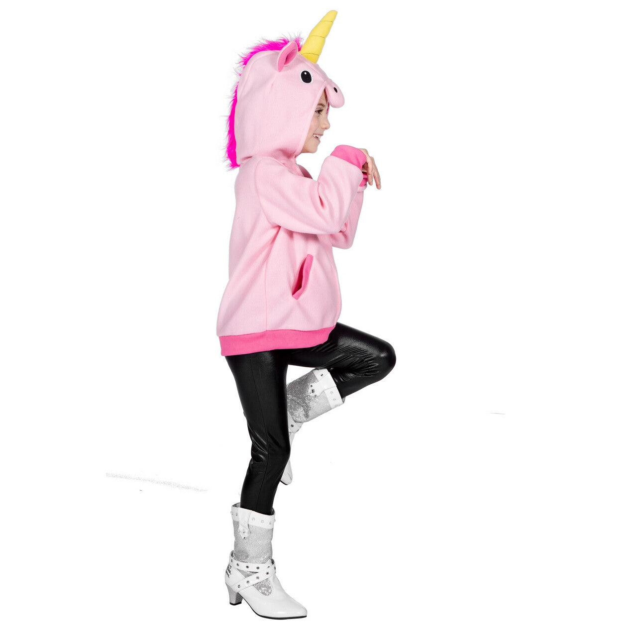 Op deze afbeelding zie je een Kostuums, van het merk Wilbers. Mythisch Fabeldier Roze Eenhoorn Hoodie Meisje