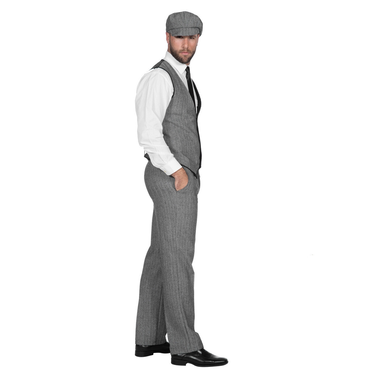 Op deze afbeelding zie je een Kostuums, van het merk Wilbers. Roaring 20s Set Grijs Thomas Peaky Man Kostuum