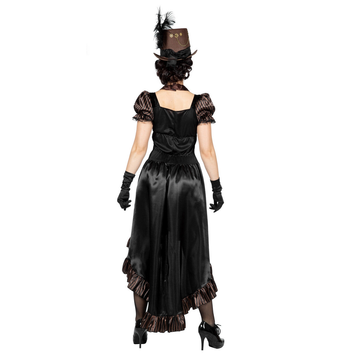 Op deze afbeelding zie je een Kostuums, van het merk Wilbers. Zwart Glanzend Steampunk Met Tandwielen Vrouw Kostuum