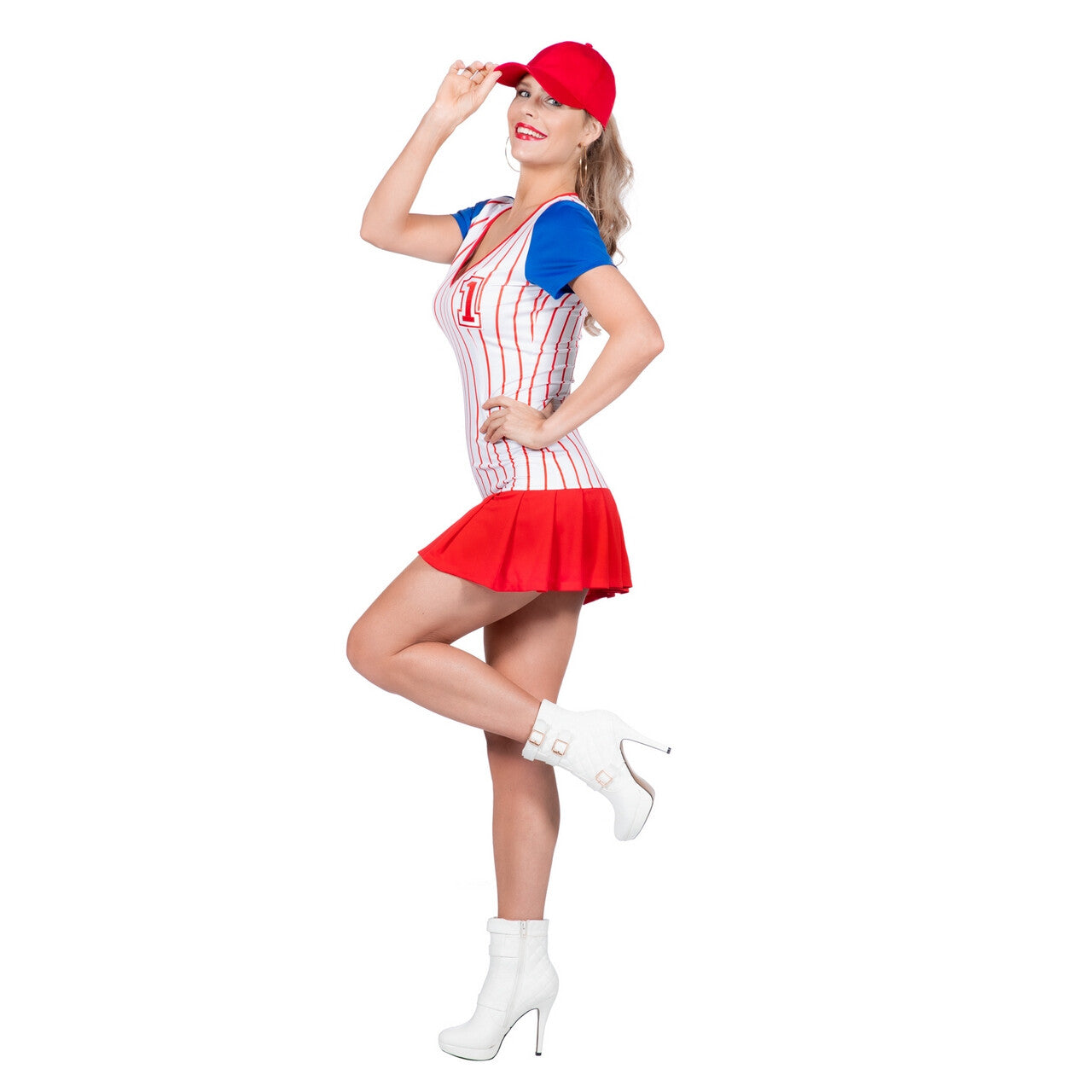 Op deze afbeelding zie je een Kostuums, van het merk Wilbers. Curvy Cindy Baseball USA Vrouw Kostuum