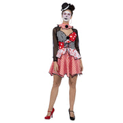 Op deze afbeelding zie je een Kostuums, van het merk Wilbers. Bloedspetter Halloween Griezel Clown Vrouw Kostuum
