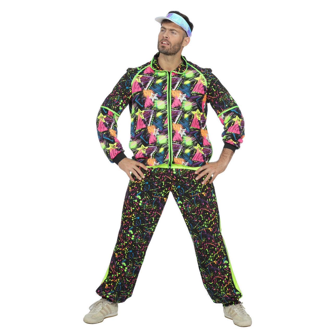 Op deze afbeelding zie je een Kostuums, van het merk Wilbers. Super Druk Neon Graffiti Jaren 80 Trainingspak Man Kostuum