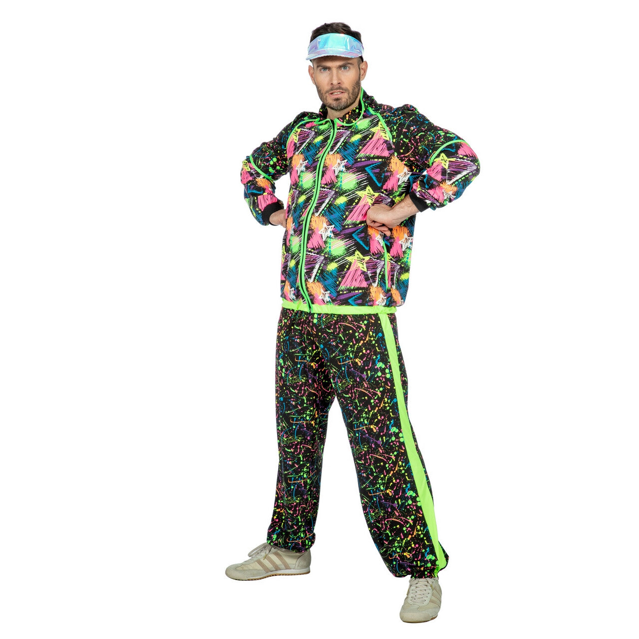 Op deze afbeelding zie je een Kostuums, van het merk Wilbers. Super Druk Neon Graffiti Jaren 80 Trainingspak Man Kostuum