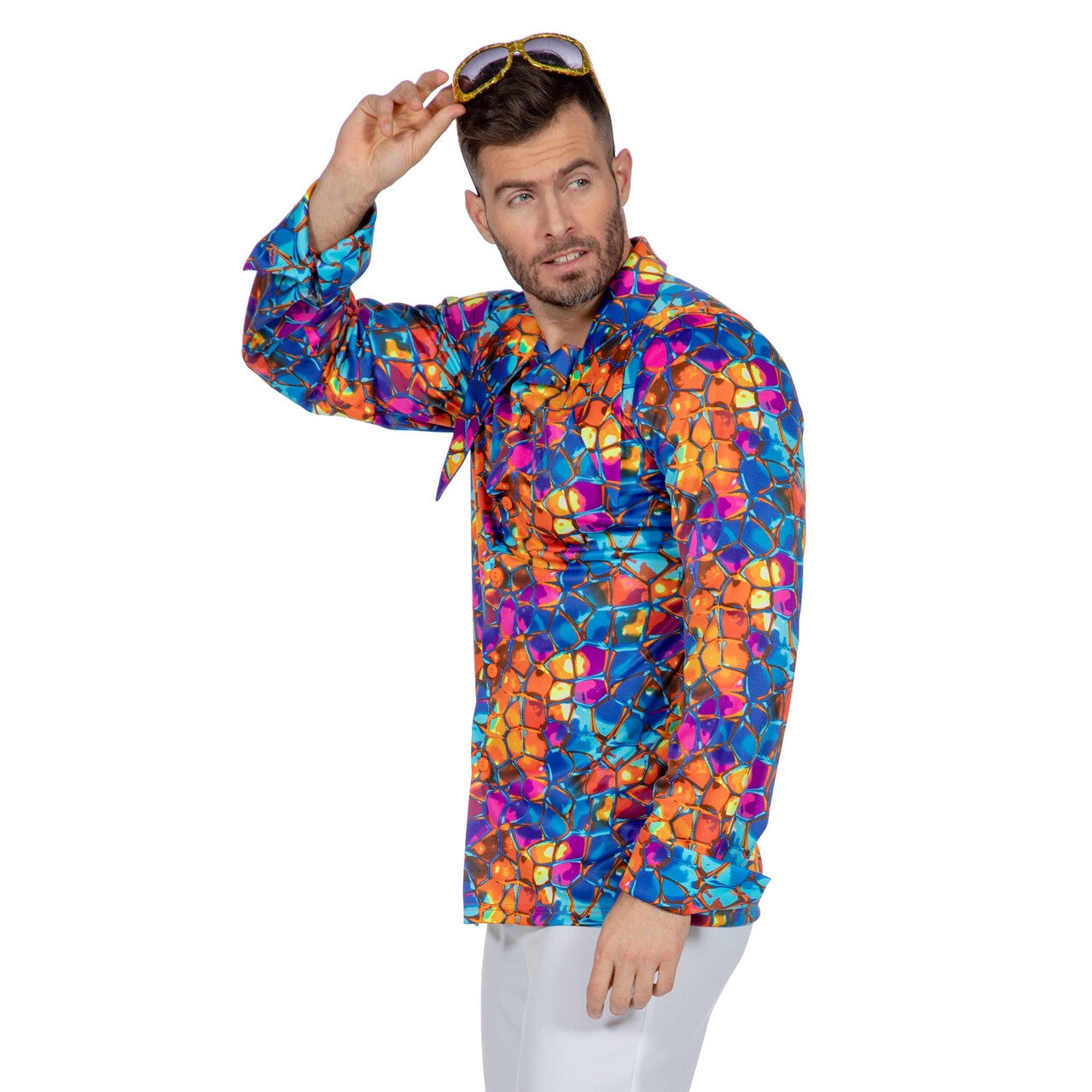 Op deze afbeelding zie je een Kostuums, van het merk Wilbers. Glas In Lood Discobol Dansfeest Man