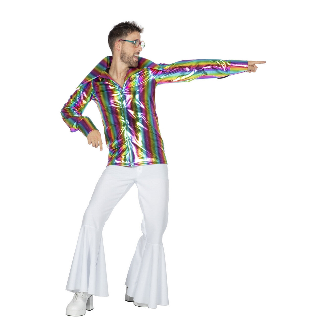Op deze afbeelding zie je een Kostuums, van het merk Wilbers. Festival Overhemd Stralend Glinsterende Regenboog Man