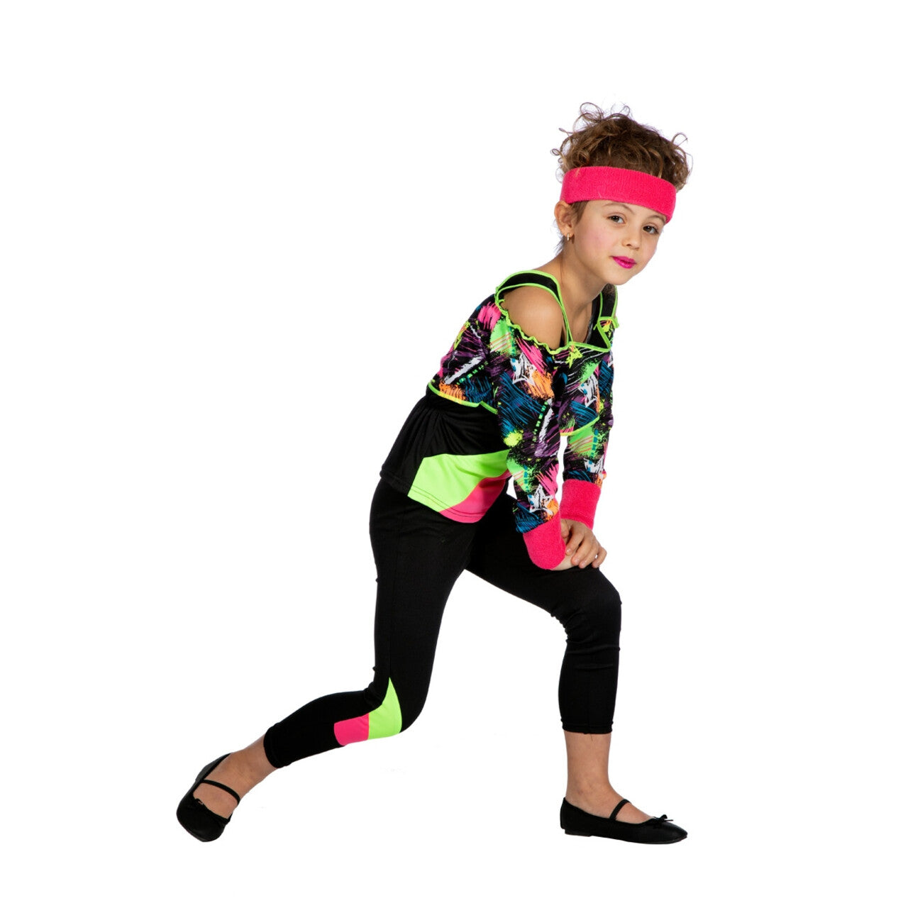 Op deze afbeelding zie je een Kostuums, van het merk Wilbers. Spetterend Neon 80s Aerobics Meisje Kostuum