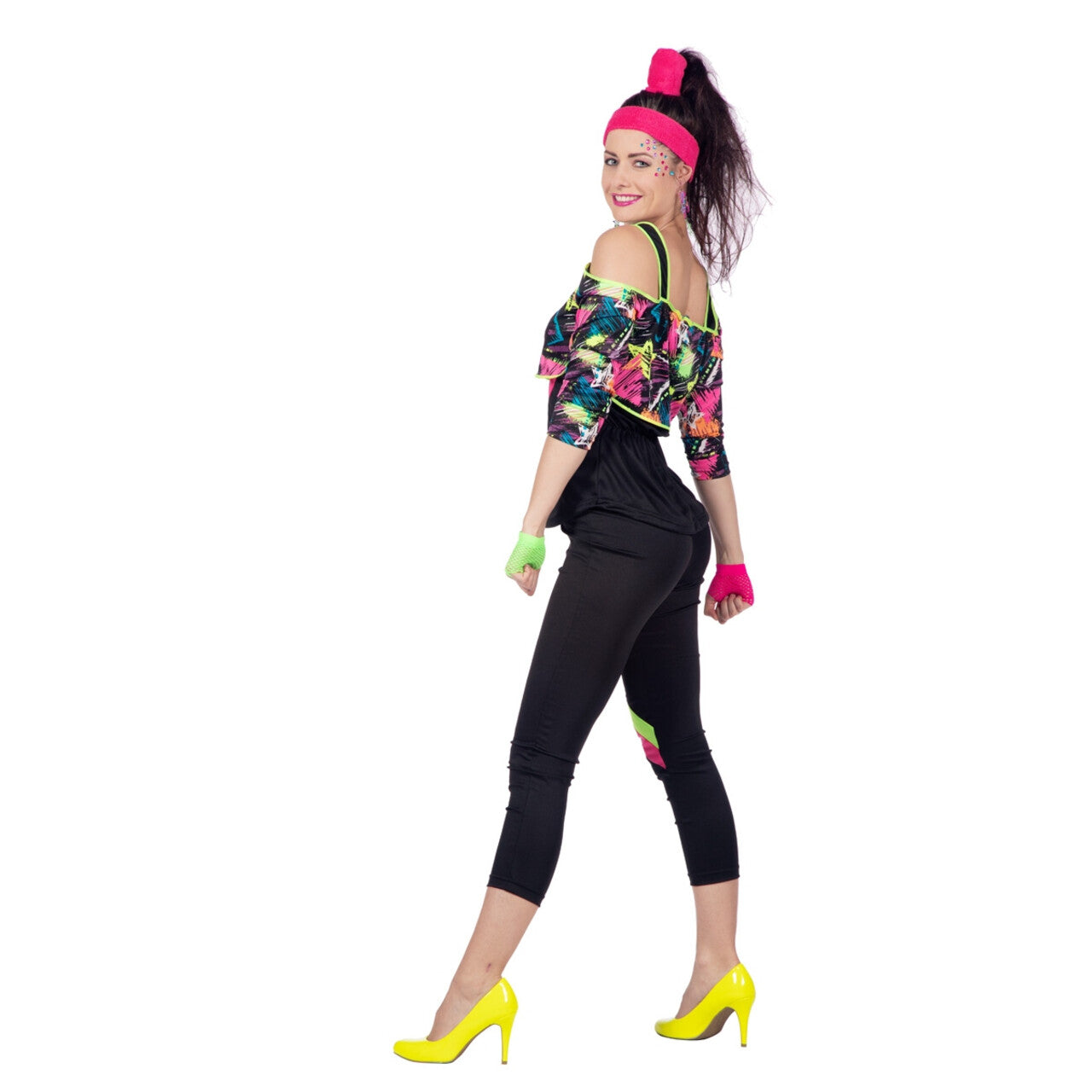 Op deze afbeelding zie je een Kostuums, van het merk Wilbers. Spetterend Aerobic Neon 80s Kostuum Vrouw